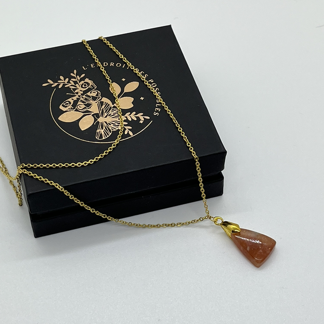 Z- Collier double - Pierre de soleil - plaqué or