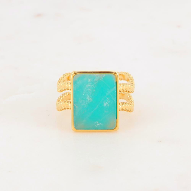Bague dorée rectangulaire, Amazonite