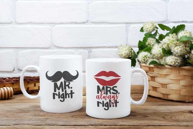 Mr Right &amp; Mrs Always Right Mugs - Wedding Anniversary Mugs