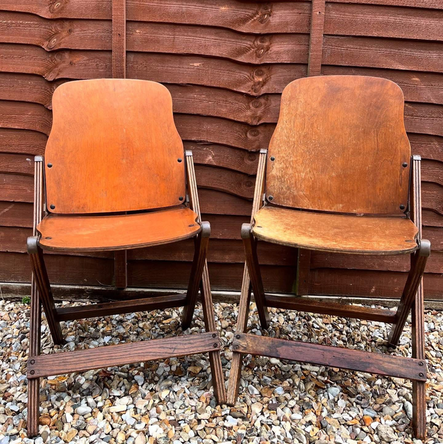 A Pair Of 1940s US Army American Seating Company Wooden Folding Campaign Field Chairs 