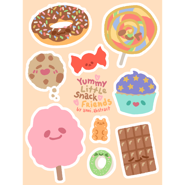 Original Art | "Yummy Little Snack Friends" Kiss-Cut Vinyl Sticker Sheet