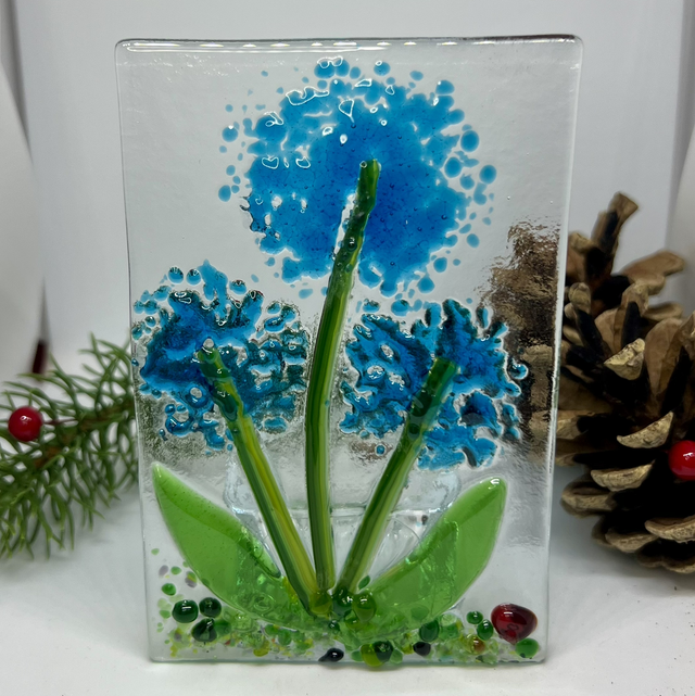 Blue Allium Fused Glass Tealight