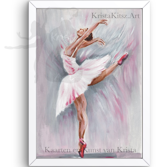 Ballerina schilderij roze , luxe kunstprint op aquarel papier met structuur 