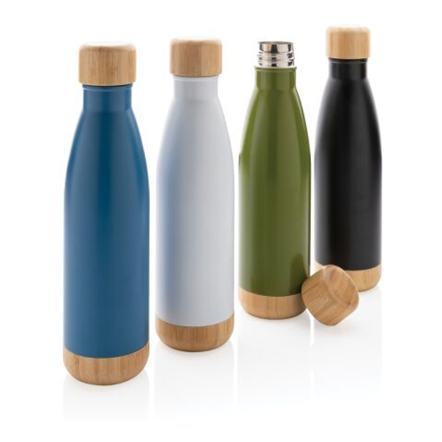Vacuum stainless steel bottle with bamboo lid and bottom