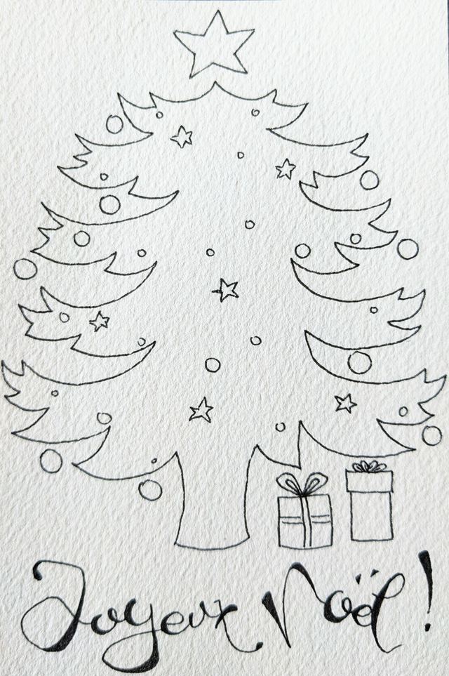 Carte de vœux à colorier Joyeux Noël motif sapin