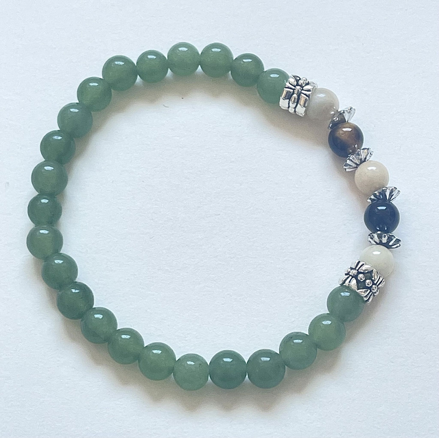 B42- Bracelet chrysoprase 3agate 1oeil de tigre 1aventurine et métal