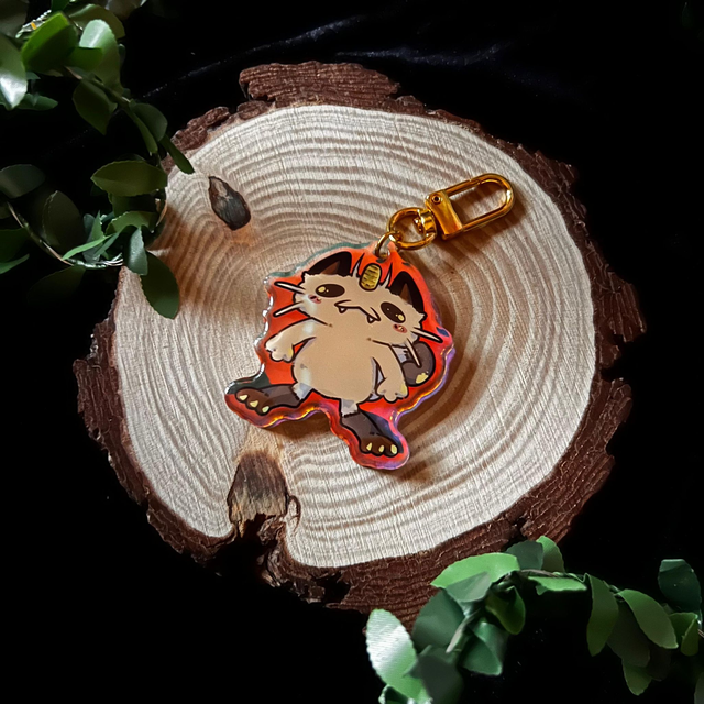 Llavero Pokemon // Meowth - acrílico holográfico arcoiris 