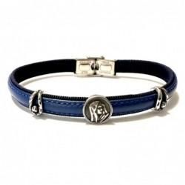 Bracciale uomo in pelle con souvenir religioso madonna 