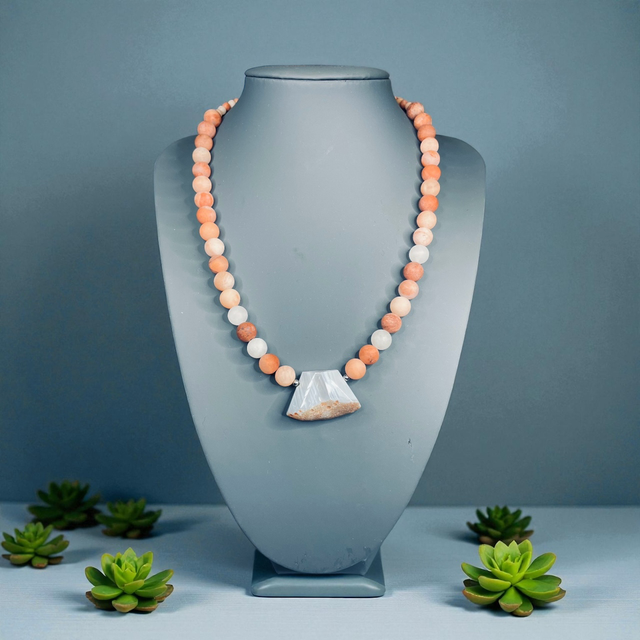 Pink zebra jasper and carnelian necklace