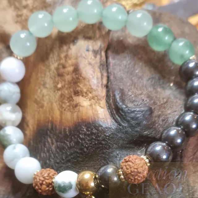 Agate arbre, rudraskha, aventurine verte et hématite non Magnétique