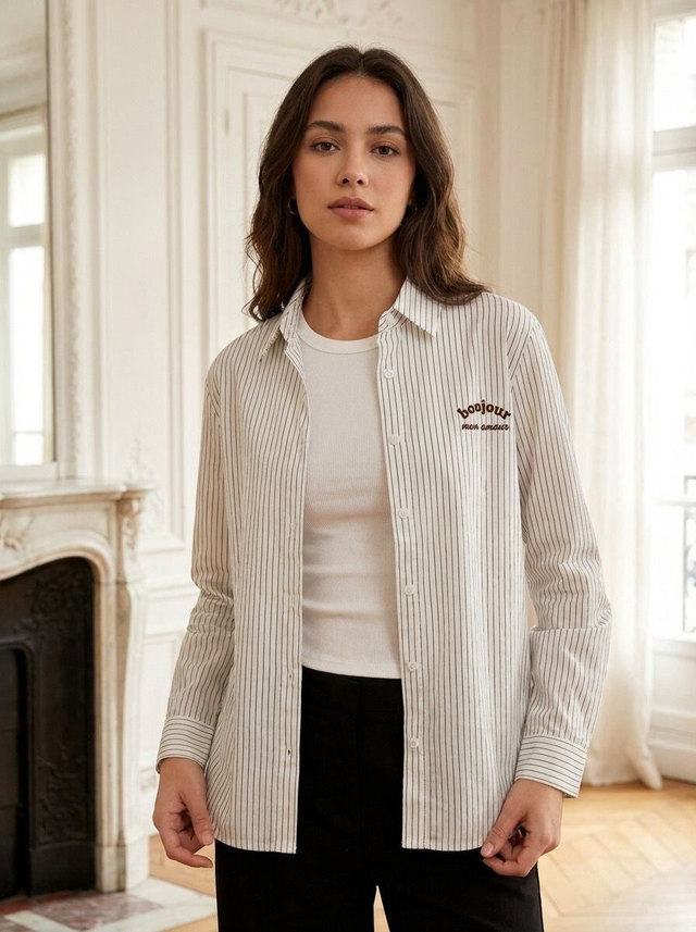 Embroidered Striped Shirt With Vest