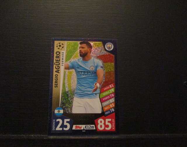 Sergio Aguero - UEFA Champions League Match Attax 2017/18 Original Trading Card #445