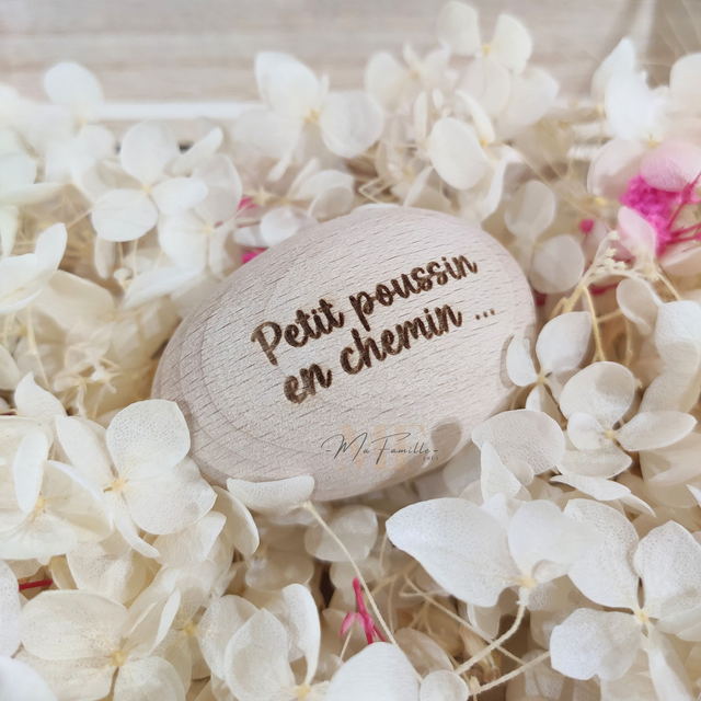 Œuf annonce de grossesse "Petit poussin en chemin..."