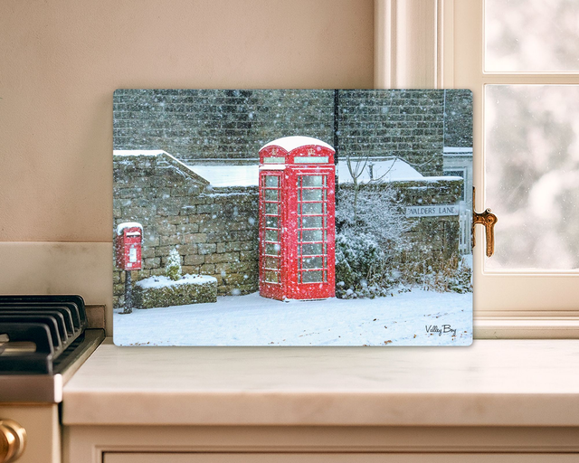 "Bolsterstone Telephone Box in the snow" Glass Worktop Saver  