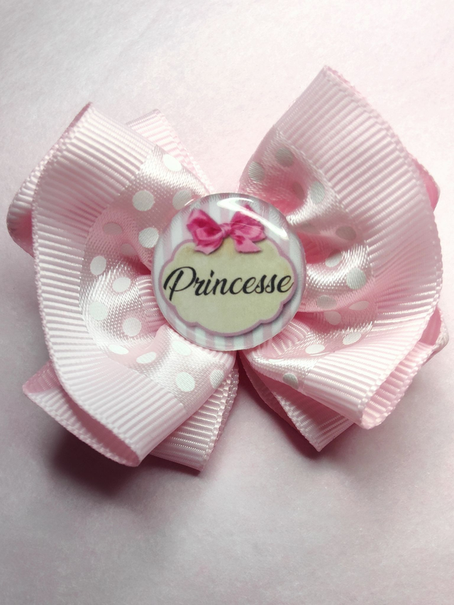 Noeud frou frou princesse rose pois blanc