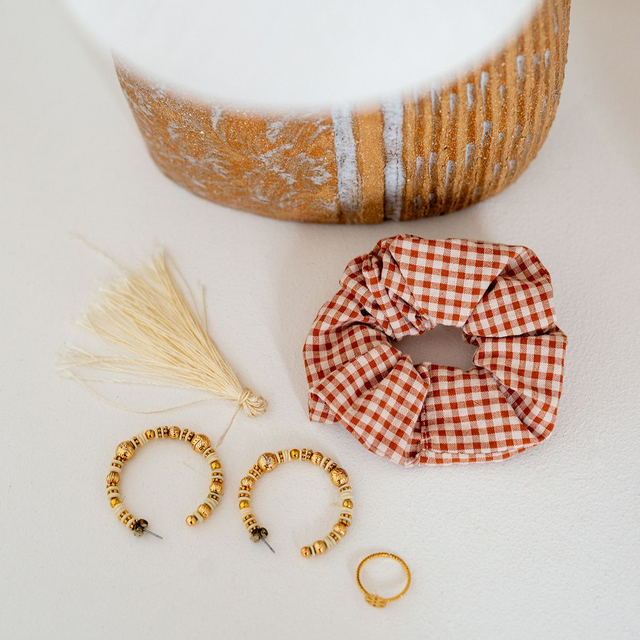 Chouchou scrunchie - Vichy noisette