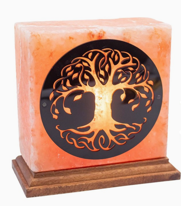 Lampe en cristal de sel de l'Himalaya Arbre de Vie carré