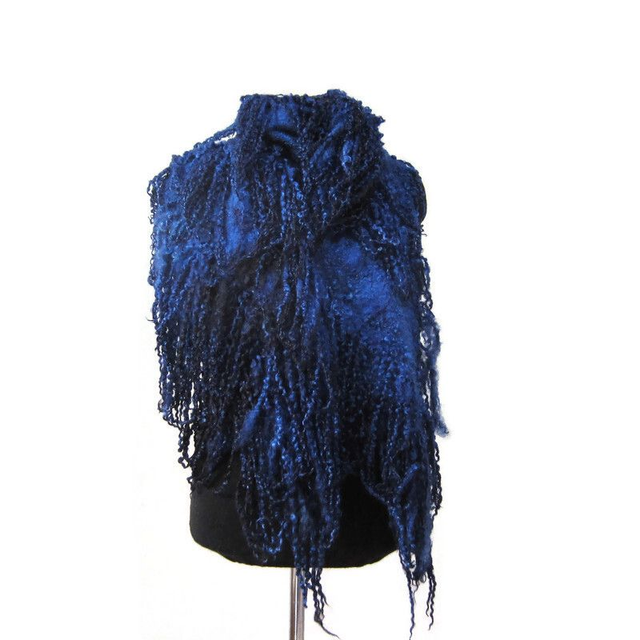 Sciarpa lunga blu Stola boho Sciarpa in feltro di lana Sciarpa donna inverno Sciarpa fatta a mano infeltrimento OOAK Regalo unico