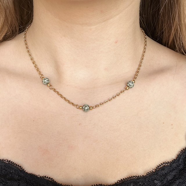 Collier Perla - motif léopard vert