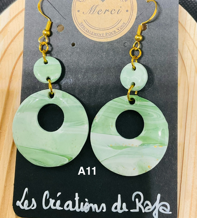 Boucles d’oreilles pendantes en pâte polymère,résine UV dorées ou argentées en acier inoxydable 