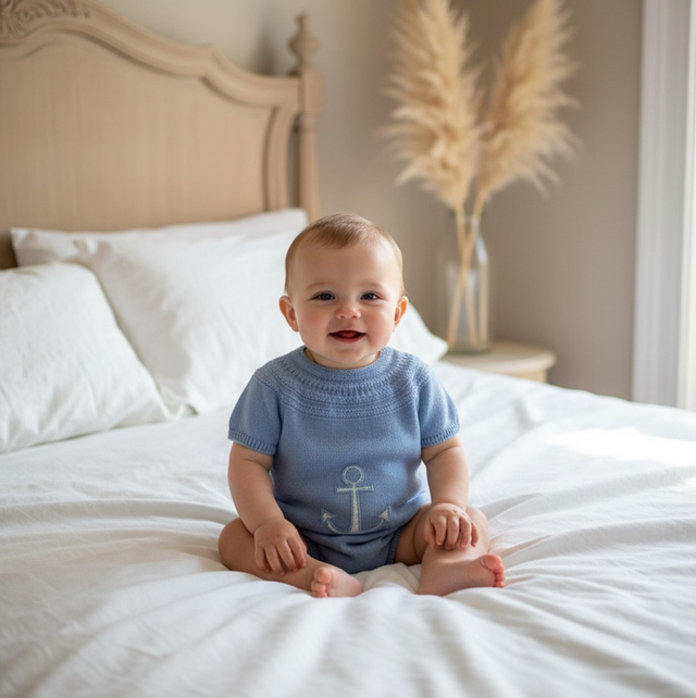 Baby Boys Blue Anchor Romper 