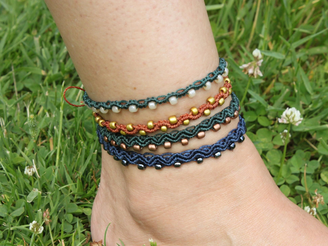 Makramee Fußkettchen Glasperlen