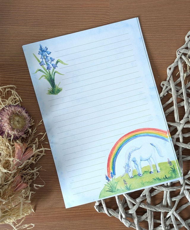 Papier à lettres et enveloppes Licorne Arc-en-Ciel