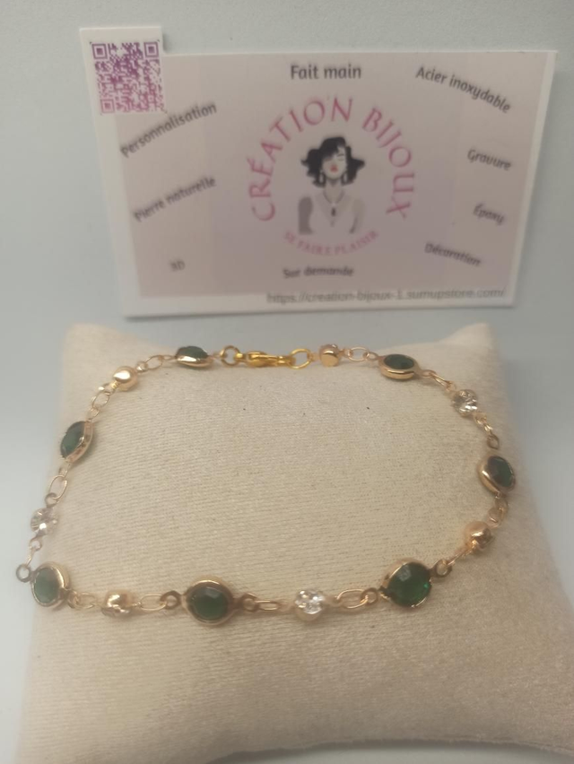 Bracelet perle verte et strass 