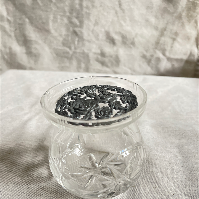  Vase  Kristall mit offenem Deckel Steckblumen Potpourri