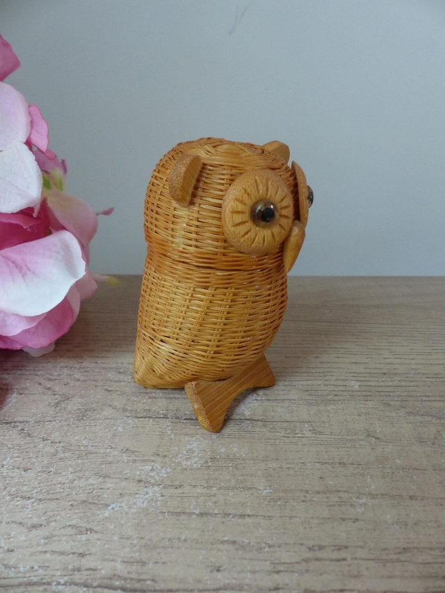 Petite Boîte Hibou en Osier Tressé – Vintage et Fait Main – Rangement Bijoux ou Déco Naturelle