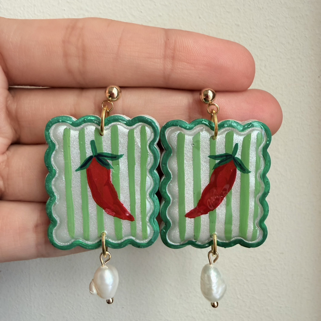 Chilli Pepper Pearl Earrings - Red and Green
