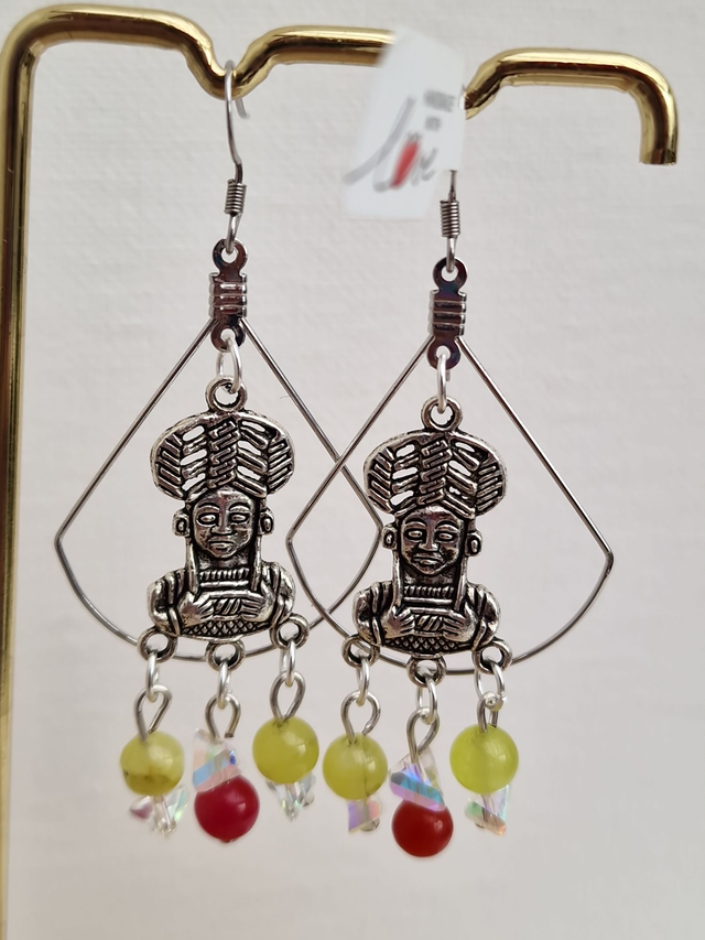 Boucle D'oreilles Acier Maya Perles Agate Cristal