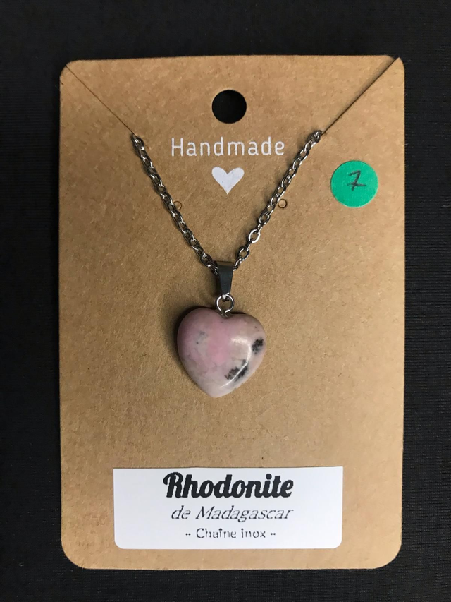 RHODONITE - Pendentif cœur N°7 avec chaîne inox[Madagascar]
