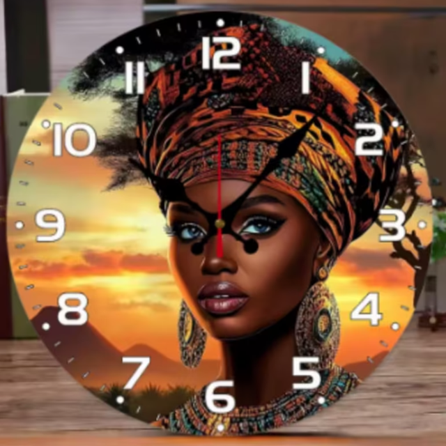 Ronde wandklok van hout Afrikaanse zonsondergang (25cm)