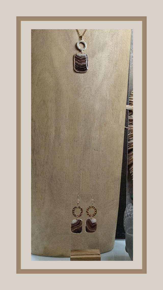 Parure fausse Agathe marron rectangle 