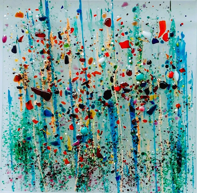 Wilde bloemen - vierkant miniatuurpaneel (9840) - in luxe houten frame 