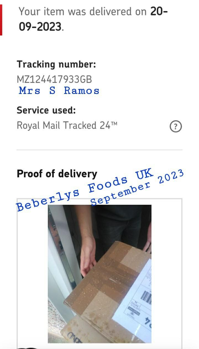 Proof of Delivery: Mrs S Ramos( England- September 2023)