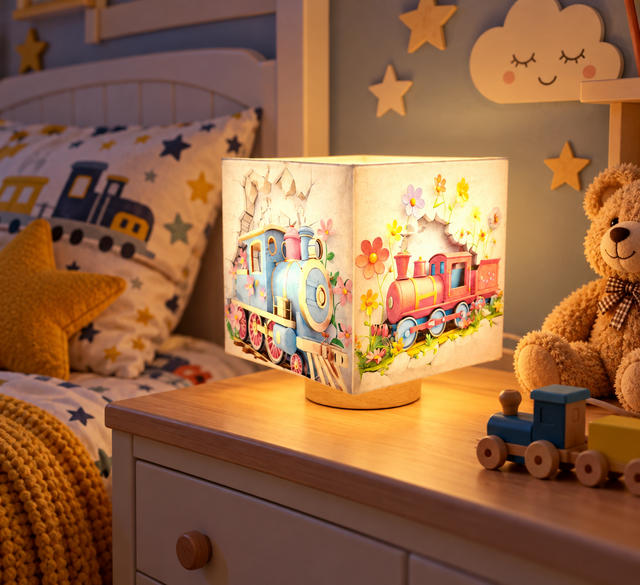 Lampe d'ambiance en cire 10x10cm - "Trains"