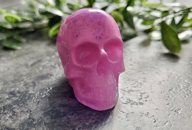 Skull Ornament - Medium - Pink with Purple Glitter