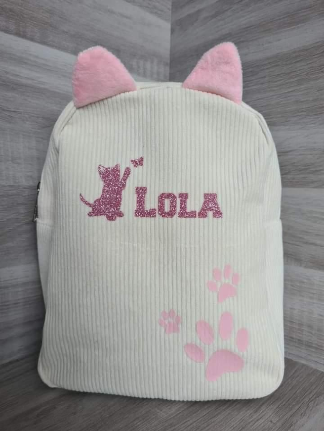 Sac à dos enfant beige pattes rose