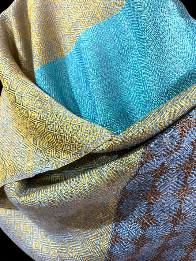 Denim dance : handwoven silk scarf
