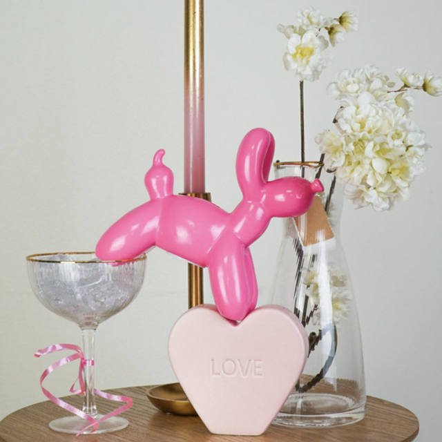 Ornament- Spaarpot Ballon Hond- Neon Roze-17x7x17cm
