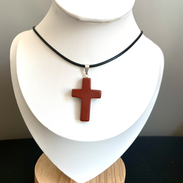 Pendentif Croix Jaspe Rouge