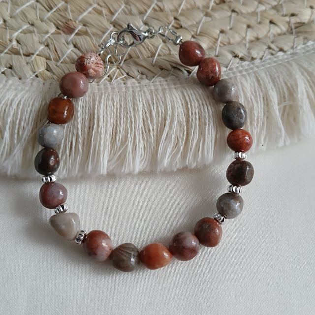 Dames armband Fossiel Koraal – Zilverkleurige RVS – 16 cm (1.357)