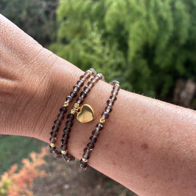 Collier 1T ou Bracelet 3T Quartz fume &amp; Hématite 
