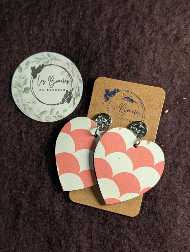 Boucles d'oreilles coeur ❤️ rose et blanc c008