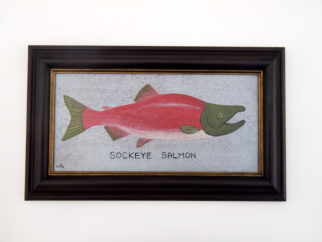 Naive Sockeye Salmon Painting Folk Art In Hand Painted Frame By Matt Rix