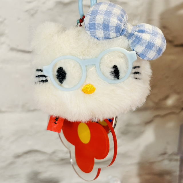 Hello Kitty plush pendant charm with handpainted mirror & matching charms BLUE design