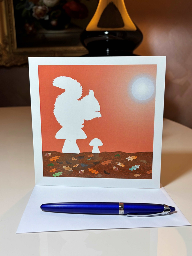 'Autumn Days', Squirrel Greetings Card