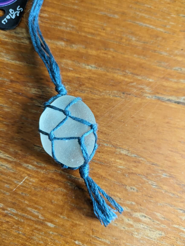 Blue macrame sea glass necklace 
